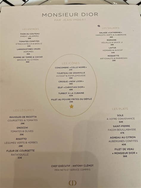 monsieur dior menu